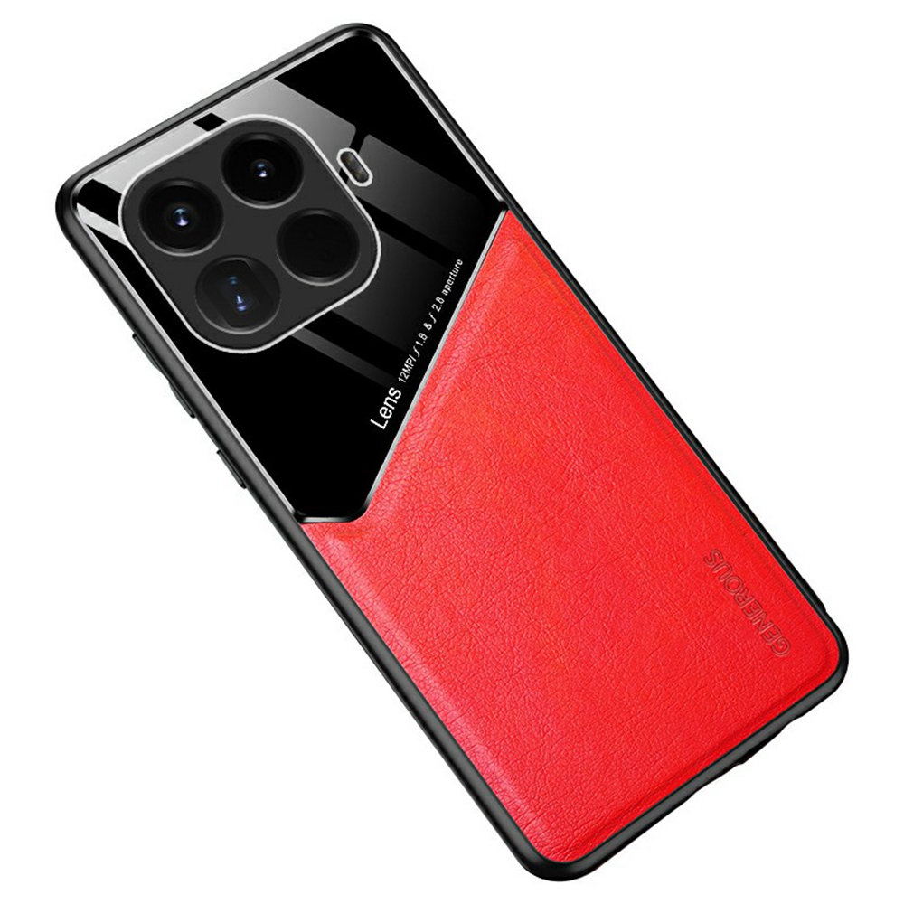 For Xiaomi 15T Pro Case Precise Cutout Leather Coated PC + TPU Phone Back Cover Built-in Metal Sheet - Red