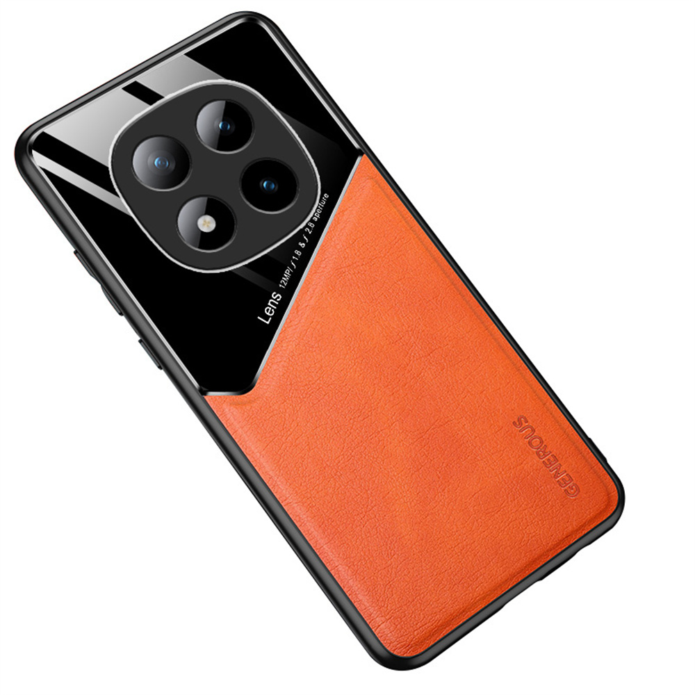 For Xiaomi Redmi Note 15 4G (Global) Case Precise Cutout Leather Coated PC + TPU Phone Back Cover Built-in Metal Sheet - Orange