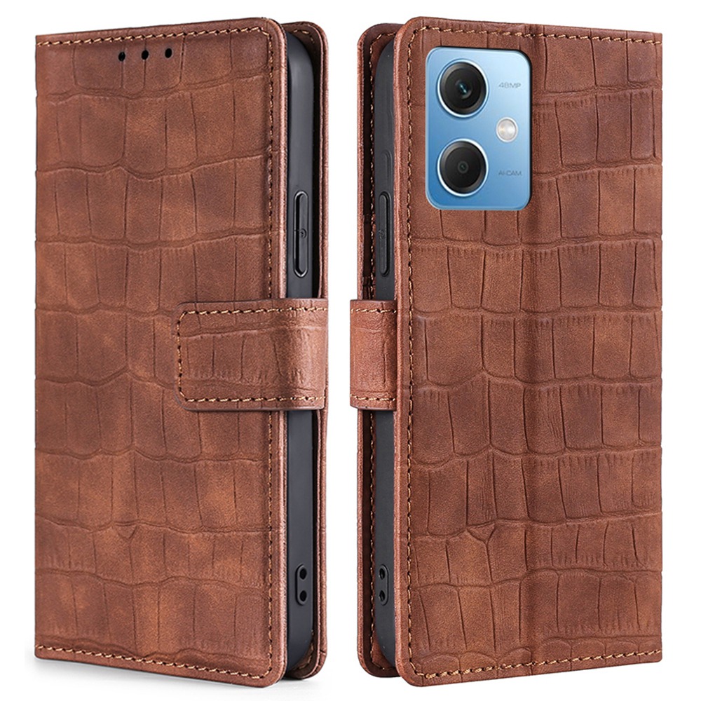 

Für Xiaomi Redmi Note 12 5G Kollisionssicher Krokodil Textur Brieftasche Telefon Hülle Haut-touch-pu-lederabdeckung - Braun, Xiaomi Redmi Note 12 5G (China)