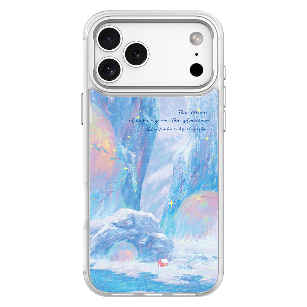 For iPhone 17 Pro Max Magnetic Case TPU PC Phone Cover with Detachable Glacier Red House Pattern Backplate - White