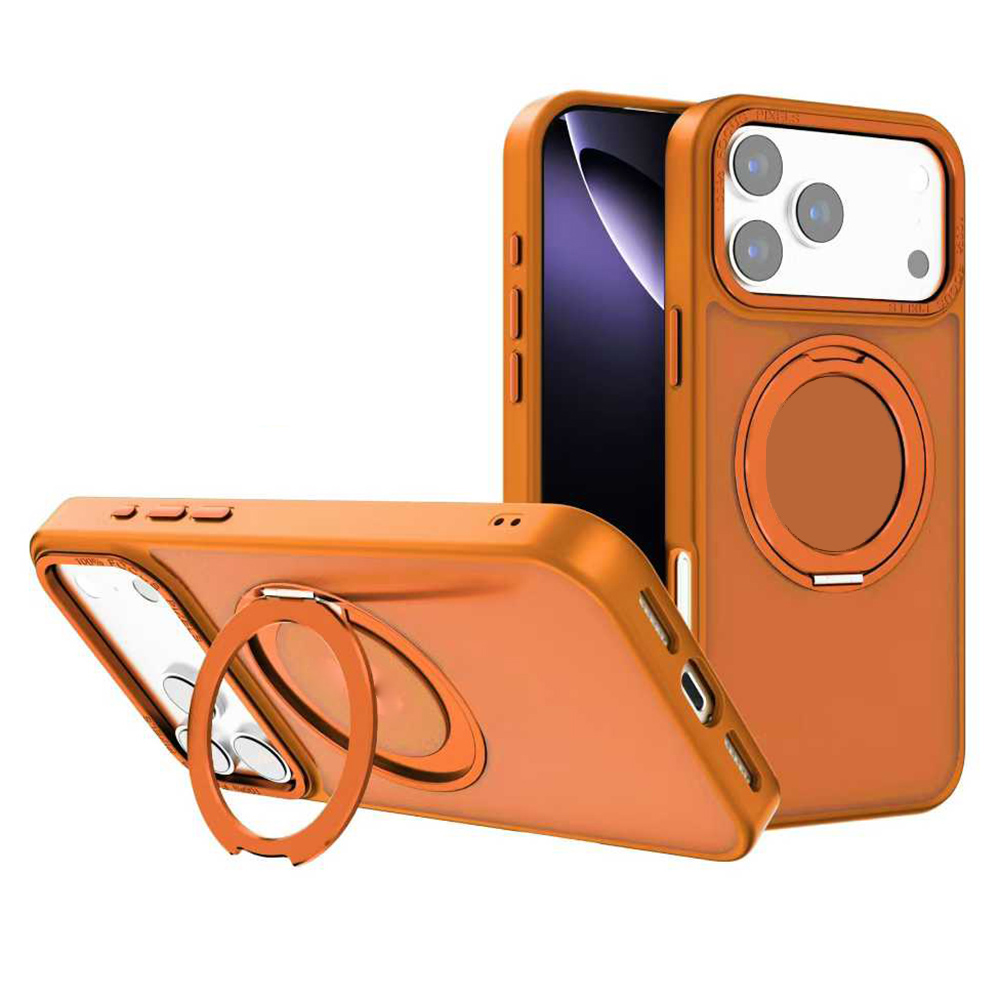 For iPhone 17 Pro Case Compatible with MagSafe 360 Degree Rotation Kickstand PC + TPU Skin Touch Phone Cover - Orange