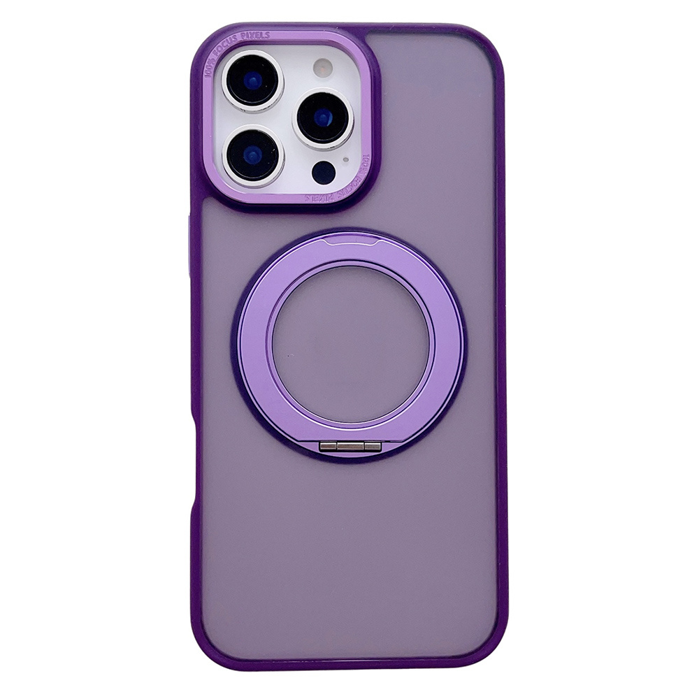 For iPhone 16 Pro Max Case Compatible with MagSafe 360 Degree Rotation Kickstand PC + TPU Skin Touch Phone Cover - Purple