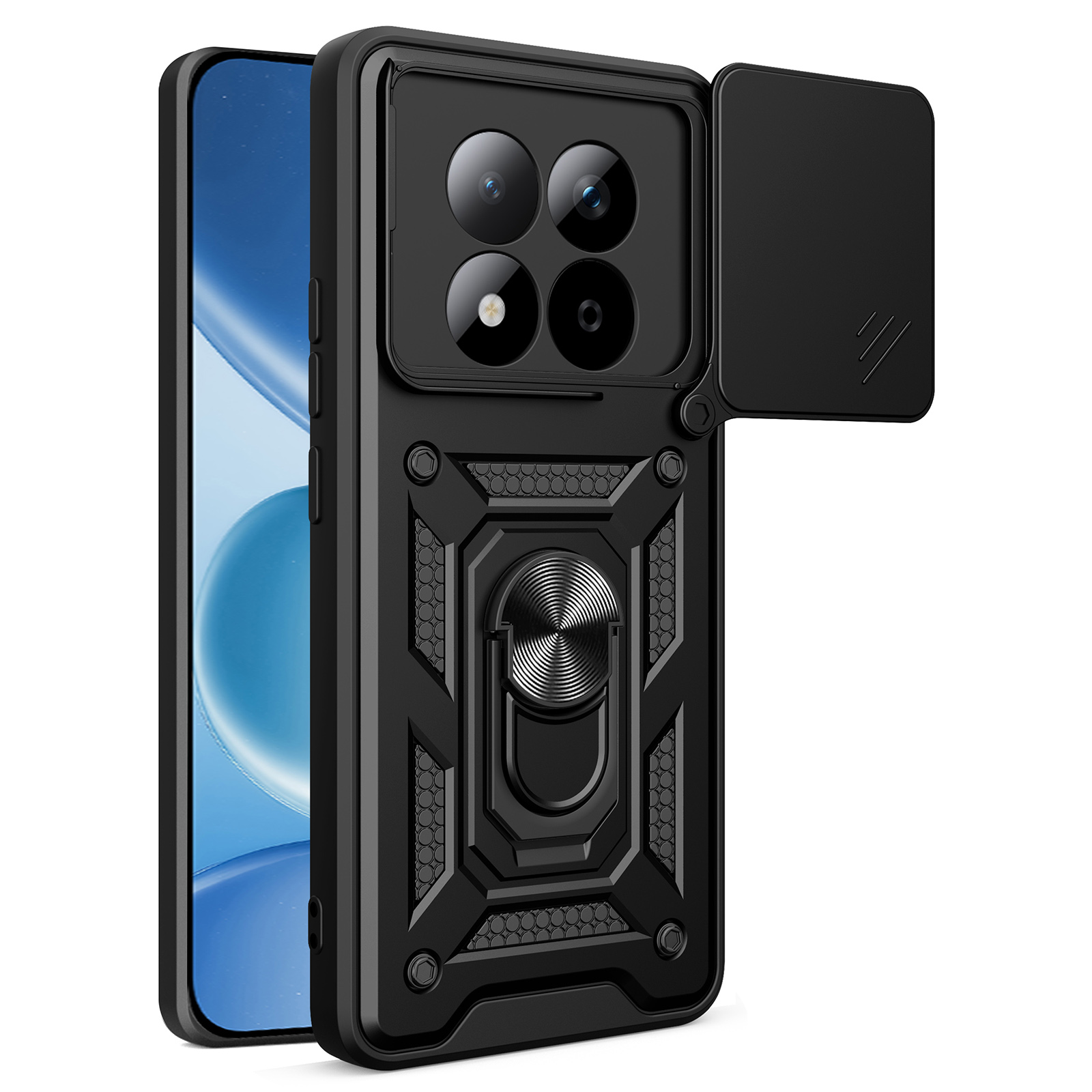 AMORUS For Xiaomi Redmi Note 15 Pro 4G (Global) Case Kickstand PC + TPU Phone Cover with Camera Lens Slider - Black