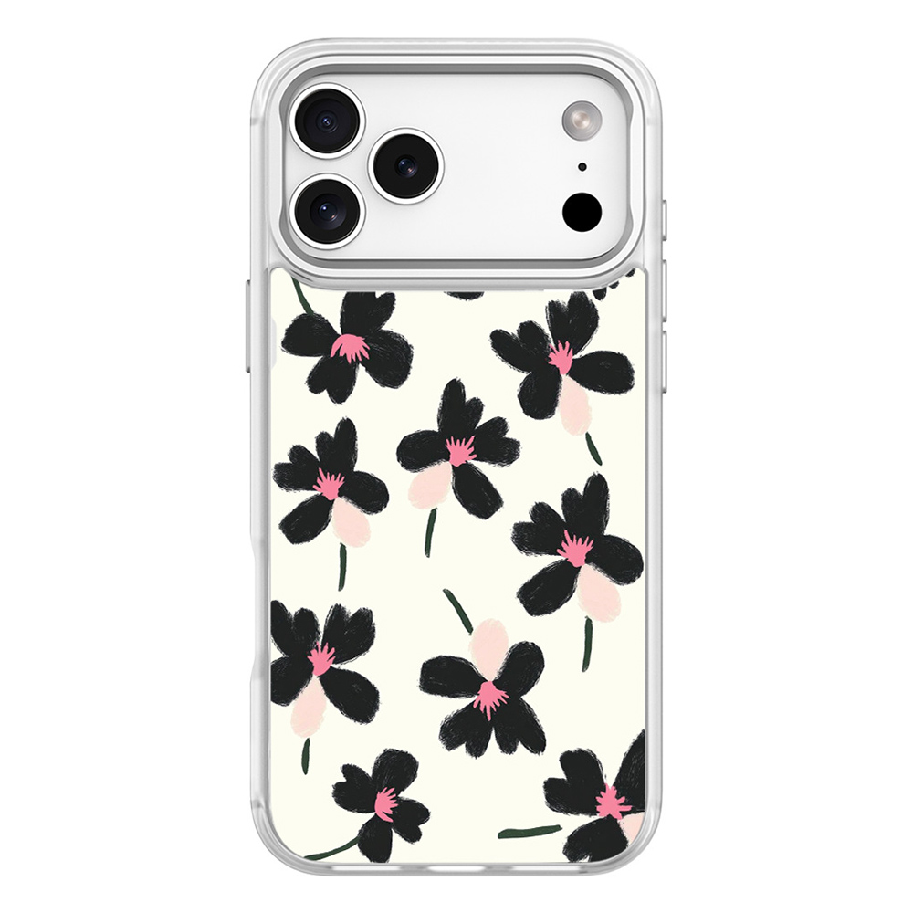 For iPhone 17 Pro Magnetic Case TPU PC Phone Cover with Detachable Oil Painting Flowers Pattern Backplate - White