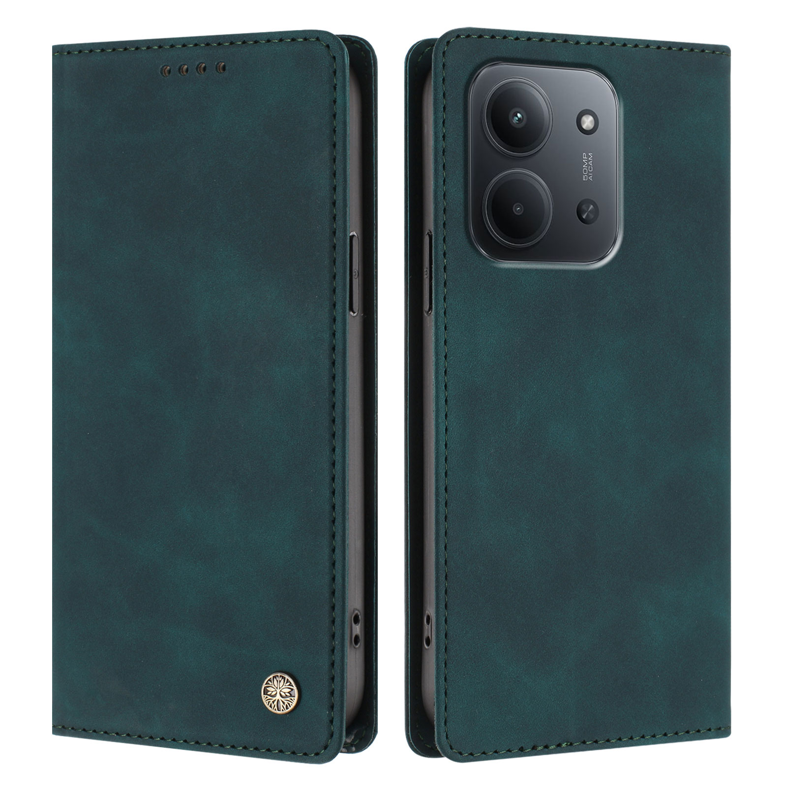 For Xiaomi Redmi 15C 5G (EU) (173mm) / Xiaomi Redmi 15C 4G (EU) (173mm) Case HX RFID Blocking Wallet Stand Leather Flip Phone Cover - Dark Green