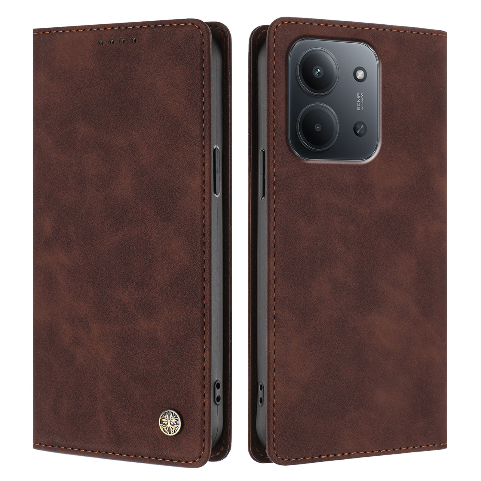 For Xiaomi Redmi 15C 5G (Global) (171mm) / Xiaomi Redmi 15C 4G (Global) (171mm) Case HX RFID Blocking Wallet Stand Leather Flip Phone Cover - Brown