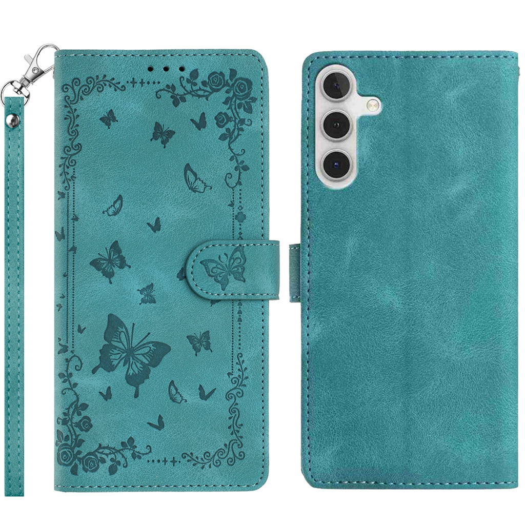 For Samsung Galaxy A16 4G / Galaxy A16 5G Case Garden Imprinted PU Leather Wallet Phone Cover with Wrist Strap - Green