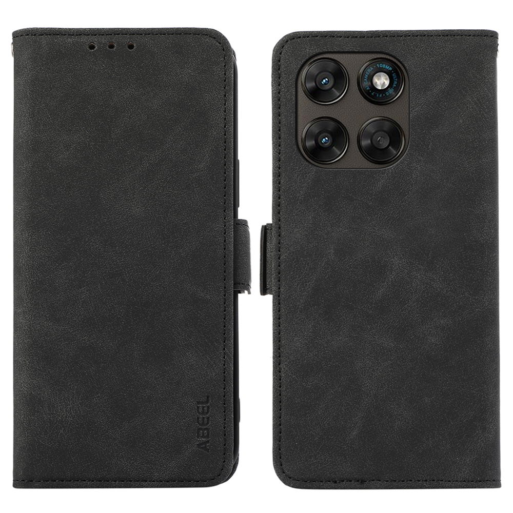 ABEEL For Motorola Moto G77 5G  /  G67 5G Case PU Leather Folio Stand View RFID Blocking Phone Cover - Black