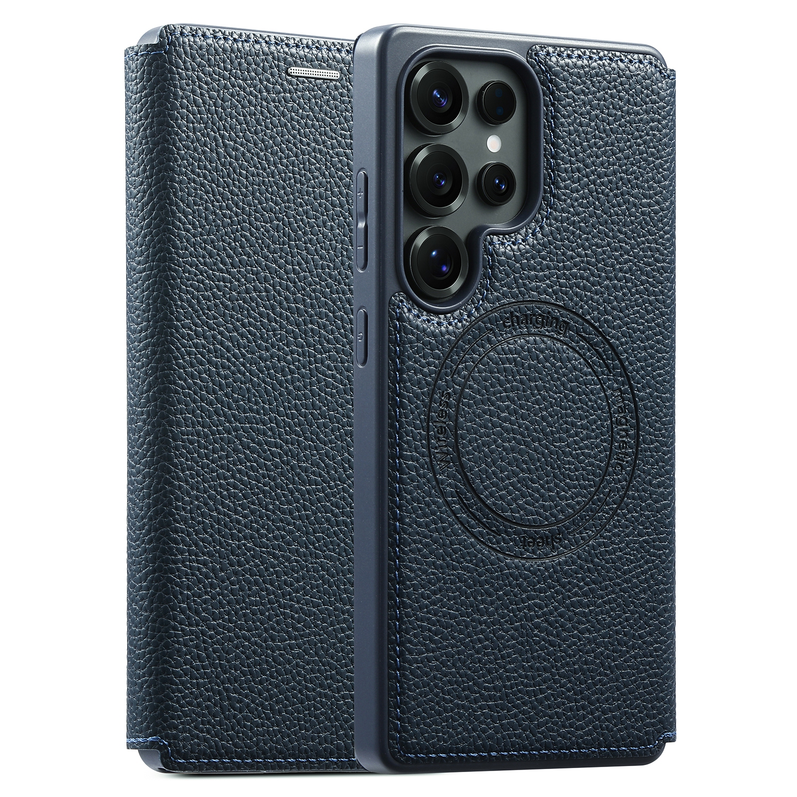 ESEBLE For Samsung Galaxy S26 Ultra Magnetic Case Ultra Thin Litchi Texture PU Leather+PC+TPU Phone Cover with 2 Card Slots - Blue