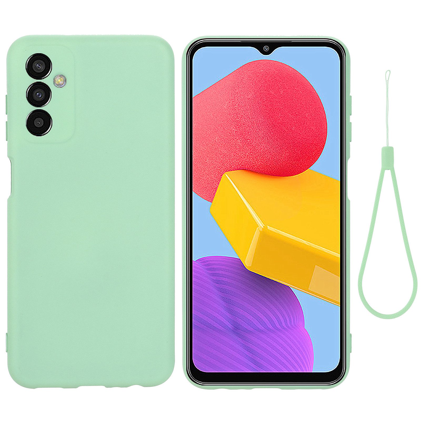 

Shockproaper Slim Case Для Samsung Galaxy F13 4G Жидкая Силиконовая Крышка Телефона Anti-Drop Защищает Корпус с Ремешком - Зеленый, Galaxy F13 4G