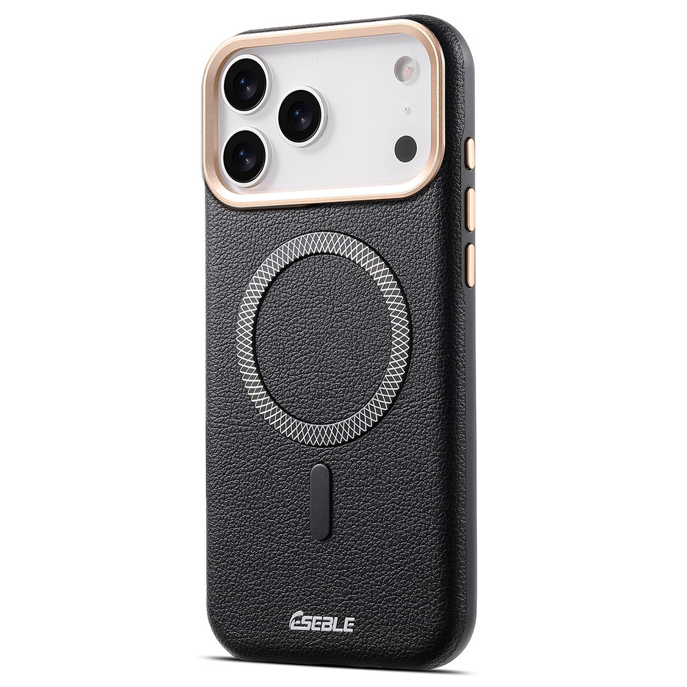 ESEBLE For iPhone 17 Pro Max Magnetic Case PU+TPU Litchi Pattern Back Cover Compatible with Magsafe - Black