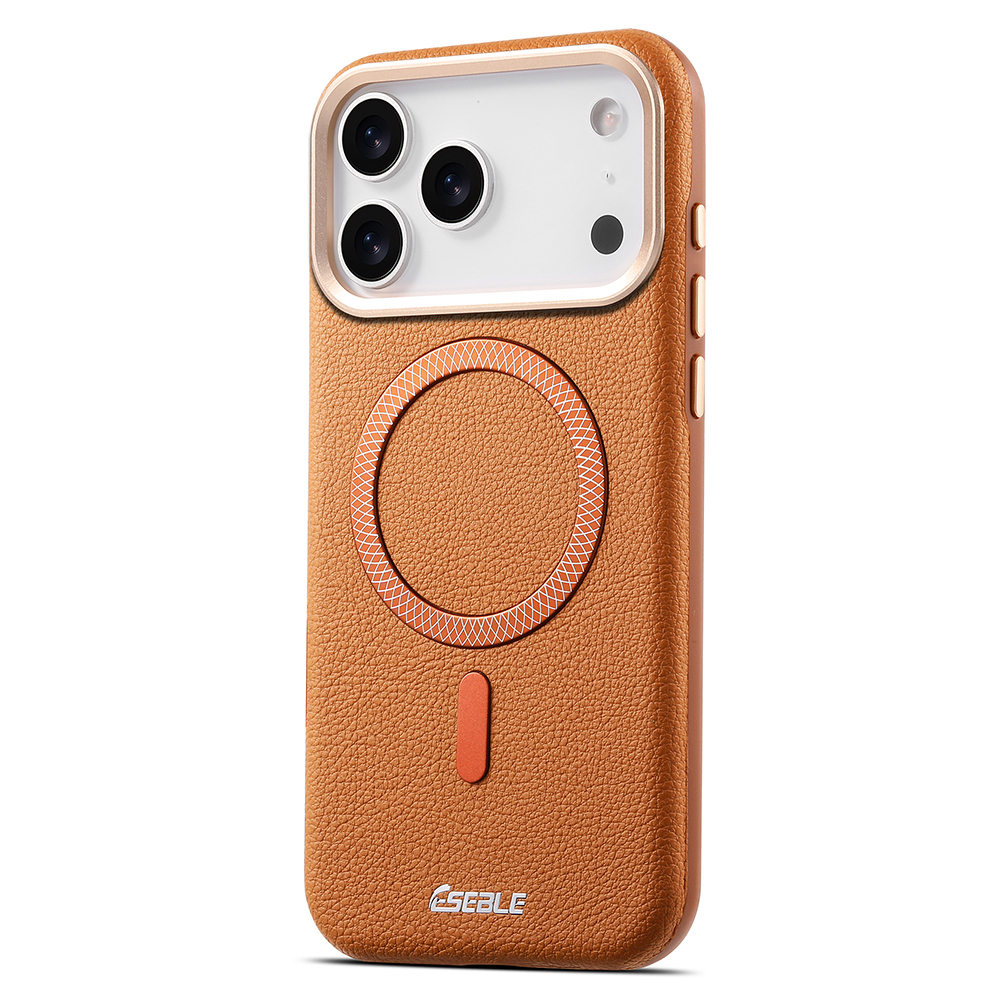 ESEBLE For iPhone 17 Pro Magnetic Case PU+TPU Litchi Pattern Back Cover Compatible with Magsafe - Brown