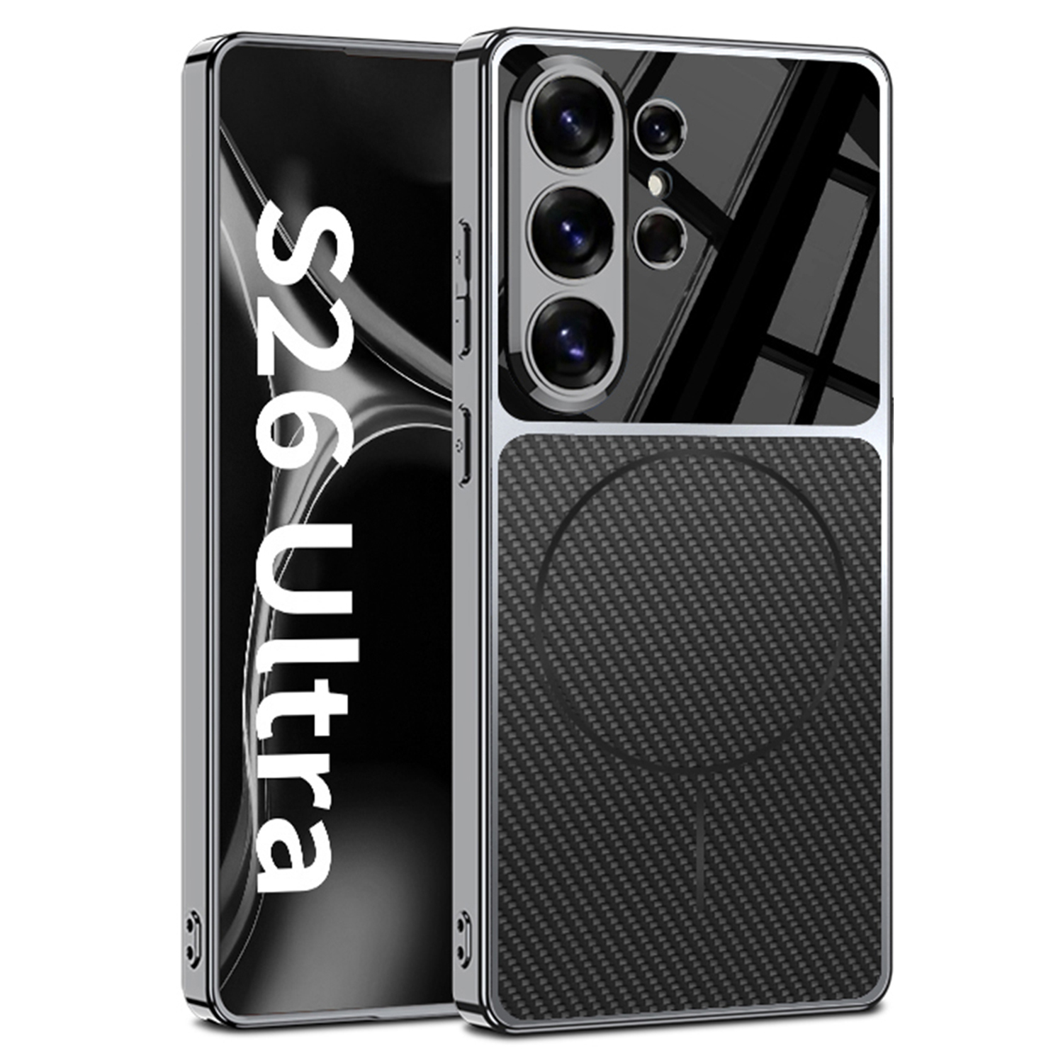 GKK For Samsung Galaxy S26 Ultra Magnetic Case Matte Electroplated Frame Phone Cover - Carbon Fiber Texture