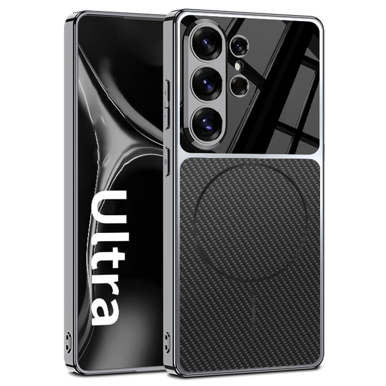 GKK For Samsung Galaxy S25 Ultra Magnetic Case Matte Electroplated Frame Phone Cover - Carbon Fiber Texture