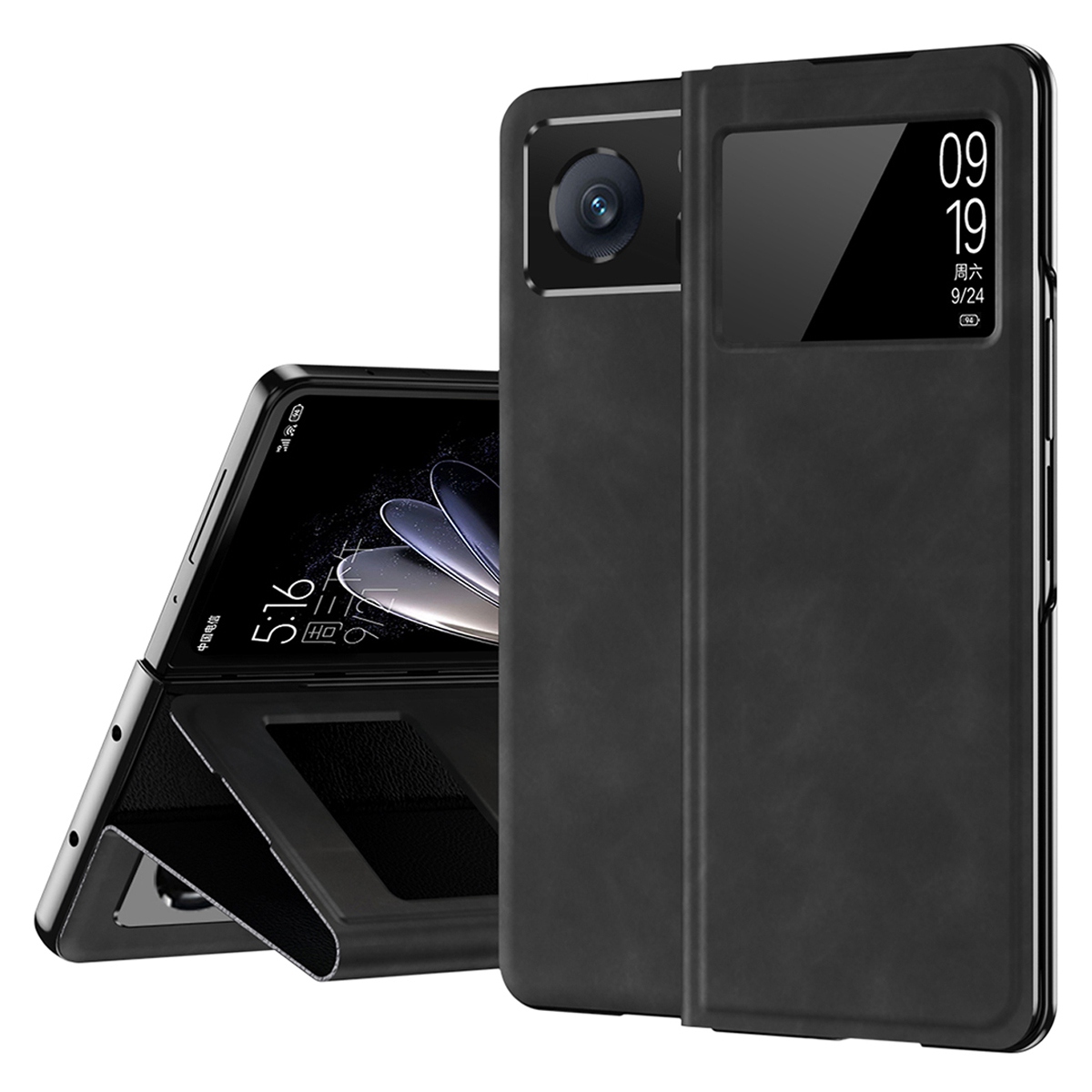 

Für Xiaomi Mix Fold 2 5G Faltphone Telefon Nappa Textur PU Leder + PC Schutzhülle Ansichtsfenster Design Anti-drop-abdeckung Mit Ständer - Schwarz, Xiaomi Mix Fold 2 5G