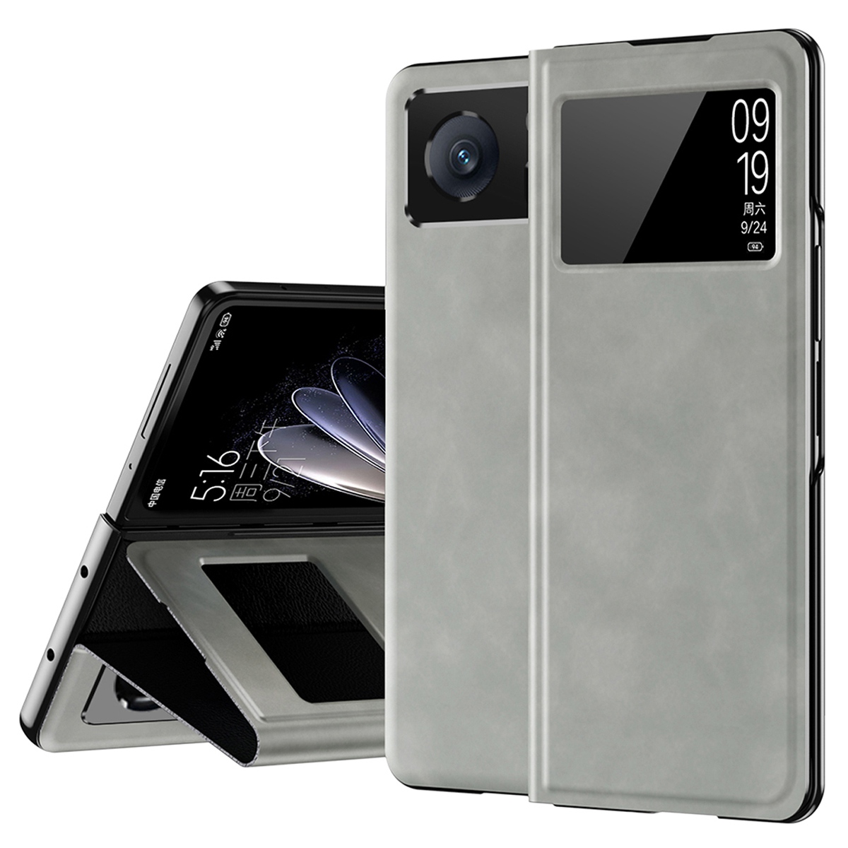 

Für Xiaomi Mix Fold 2 5G Faltphone Telefon Nappa Textur PU Leder + PC Schutzhülle Ansichtsfenster Design Anti-drop-abdeckung Mit Ständer - Weiß, Xiaomi Mix Fold 2 5G