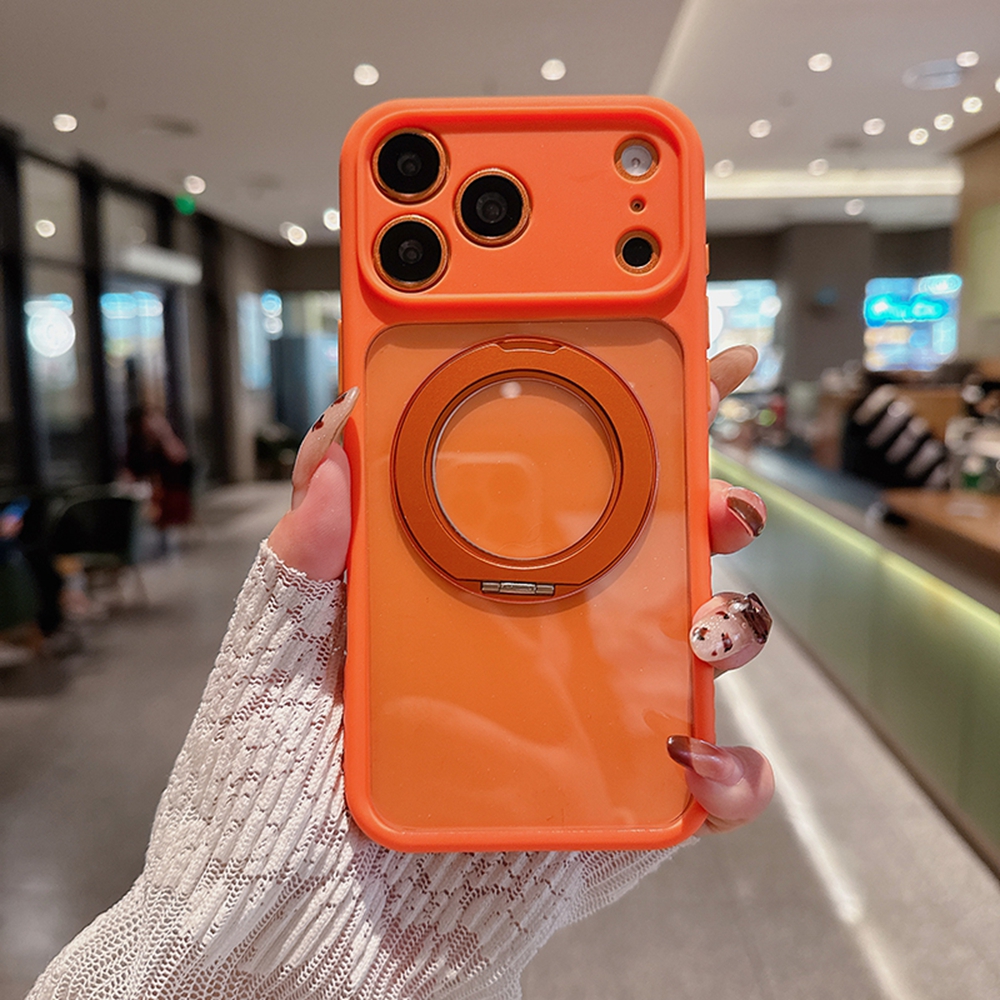 For iPhone 17 Pro Max Magnetic Case PC + TPU Ring Kickstand Phone Cover (Precise Lens Cutouts) - Orange