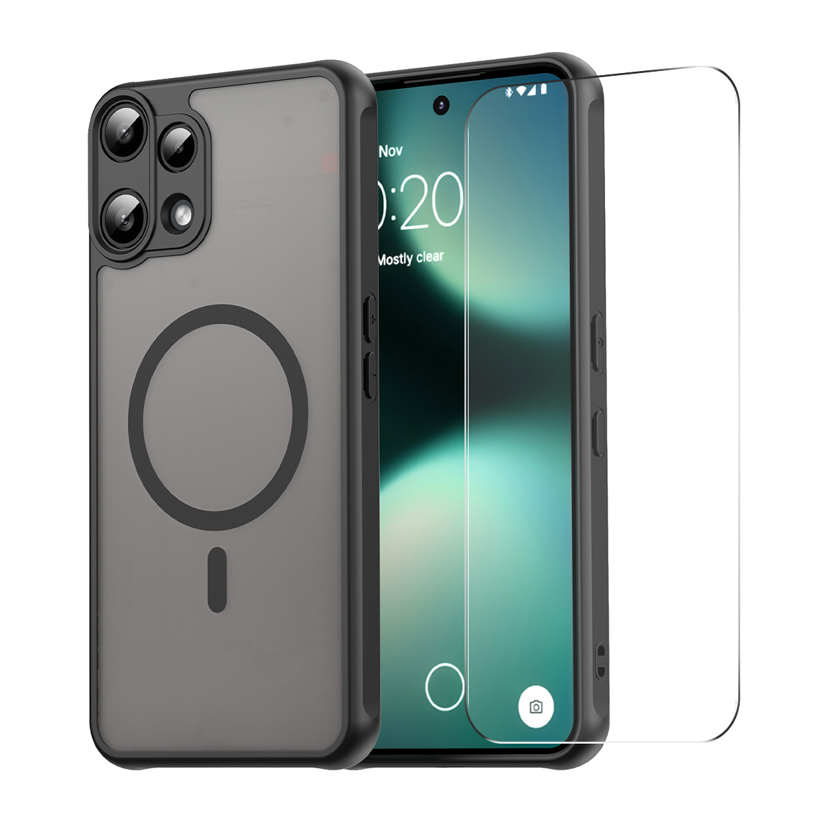ENKAY HAT PRINCE For Nothing Phone (3a) Lite 5G   Magnetic Case with 9H Tempered Glass PC TPU Matte Phone Cover - Black
