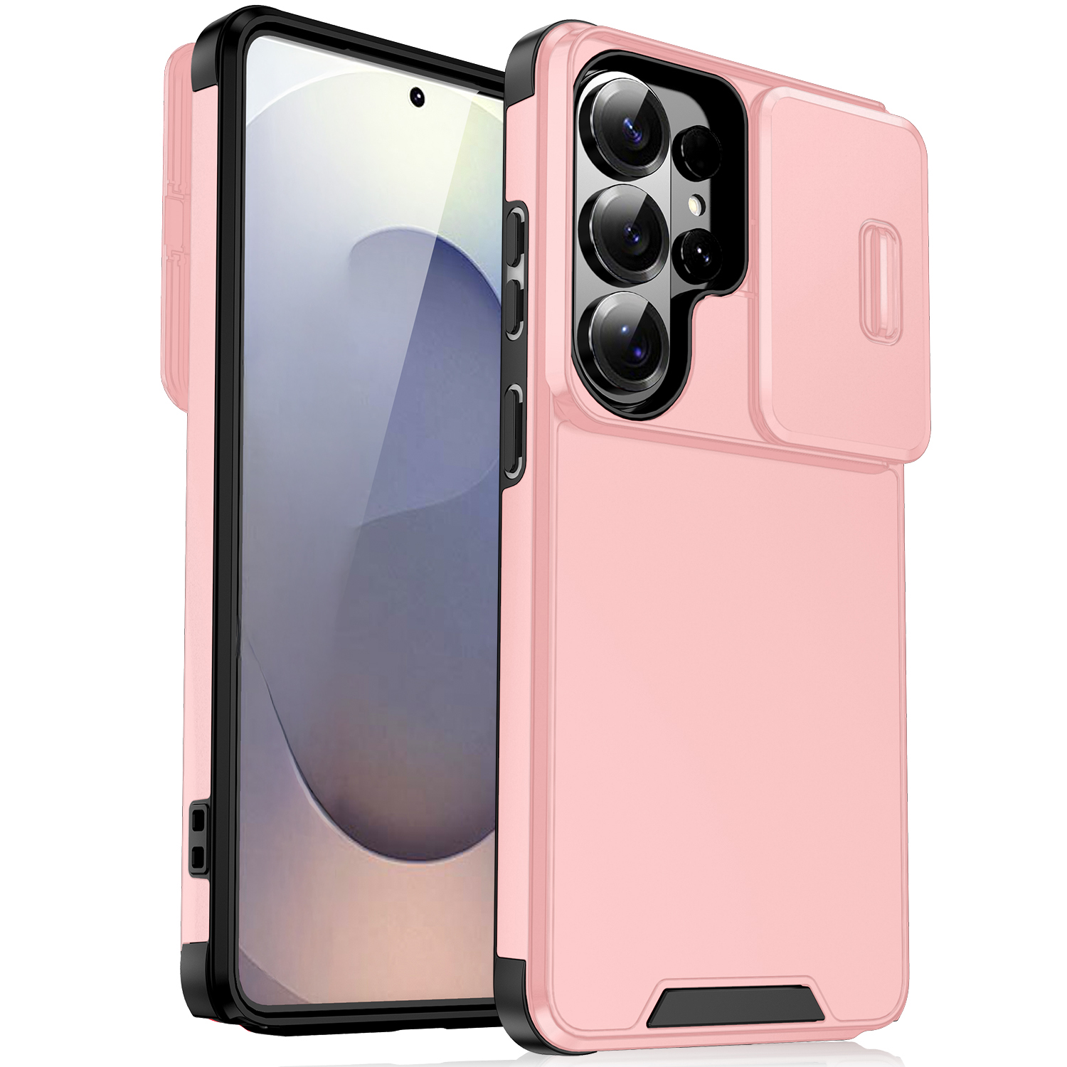 For Samsung Galaxy S26 Ultra Case PC + TPU Shell with Slide Camera Phone Cover - Pink