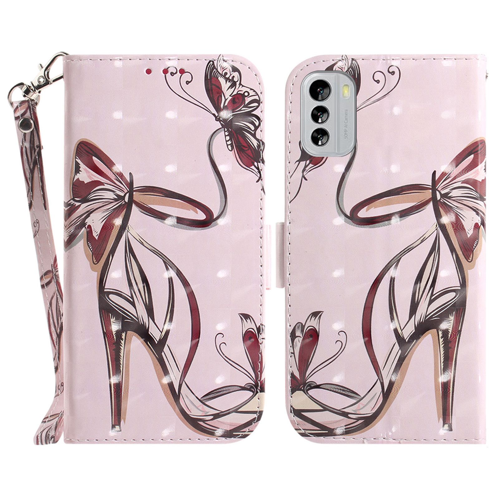 

Für Nokia G60 5G Stand Wallet Phone Hülle 3d-muster Druck PU Leder-drop-sof-abdeckung Mit Riemen - Schmetterling High Heels, Nokia G60 5G