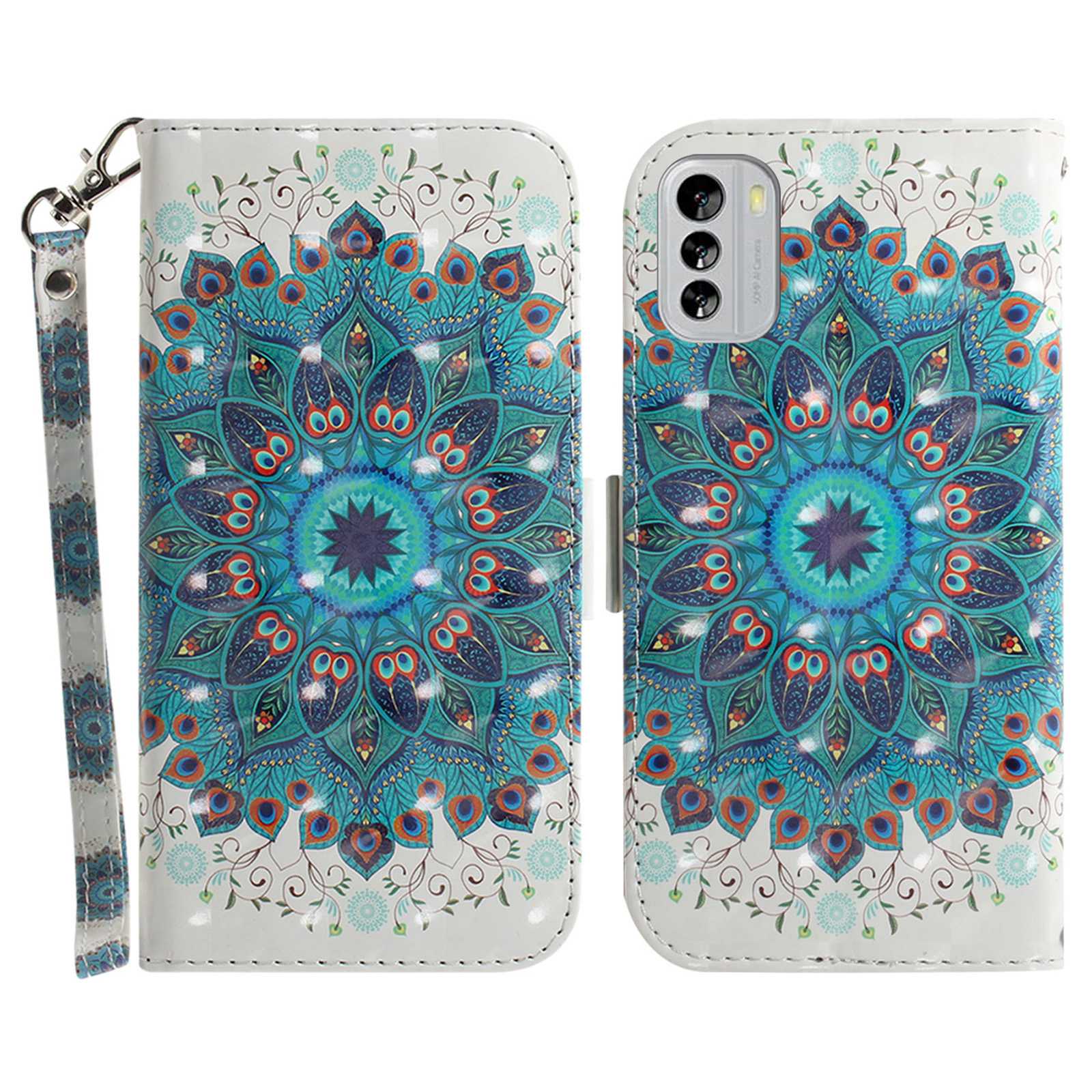 

Für Nokia G60 5G Stand Wallet Phone Hülle 3d-muster Druck PU Leder-drop-sof-abdeckung Mit Riemen - Pfauenkranz, Nokia G60 5G