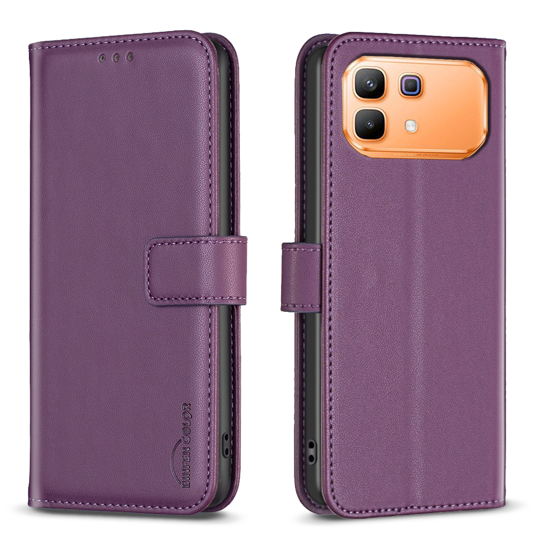 BINFEN COLOR For Infinix Note 60 Pro 5G / Infinix Note 60 5G  BF17 Phone Case Wallet Folio Flip Leather Cover - Dark Purple