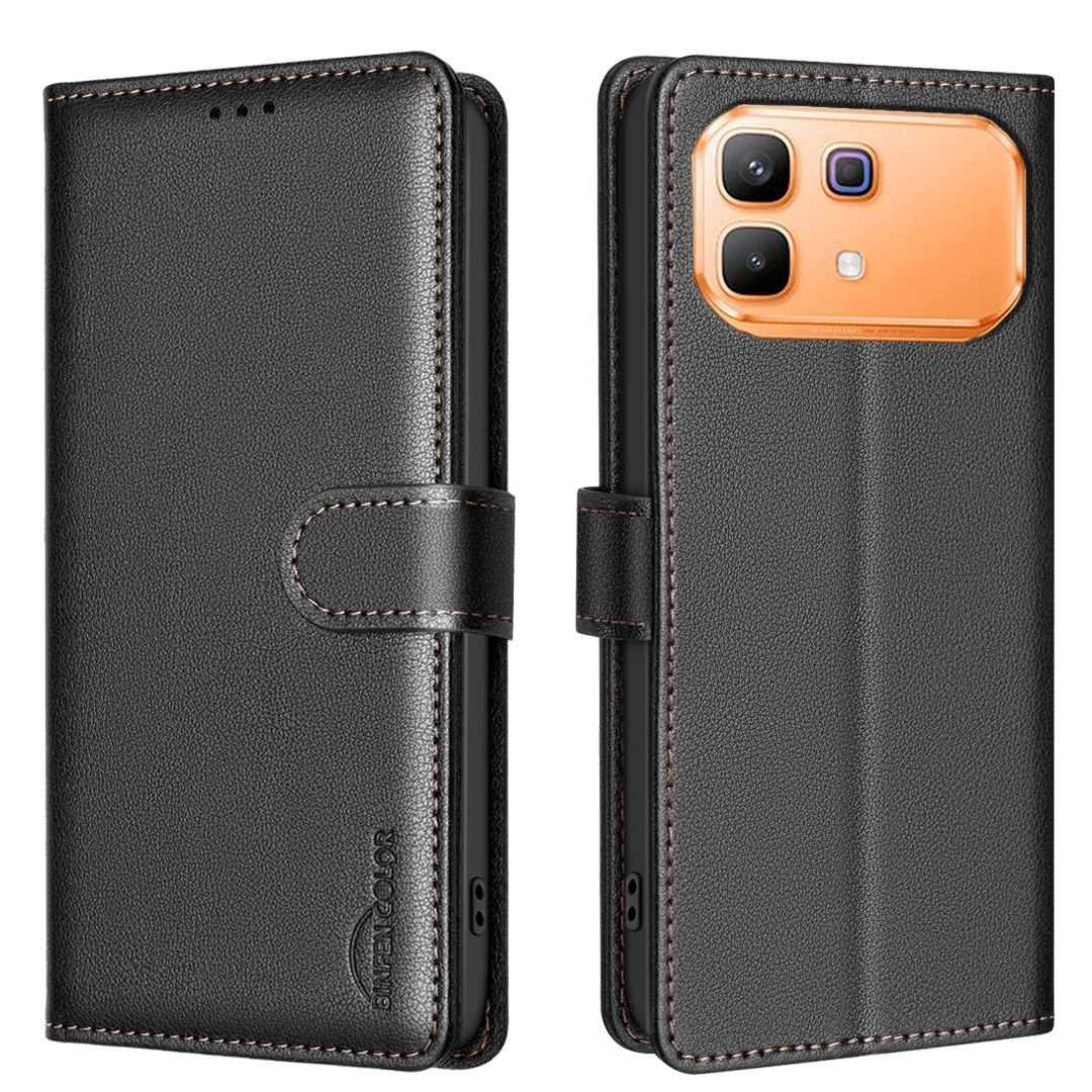 BINFEN COLOR For Infinix Note 60 Pro 5G / Infinix Note 60 5G  BF32 Leather Case Wallet RFID Blocking Phone Cover - Black