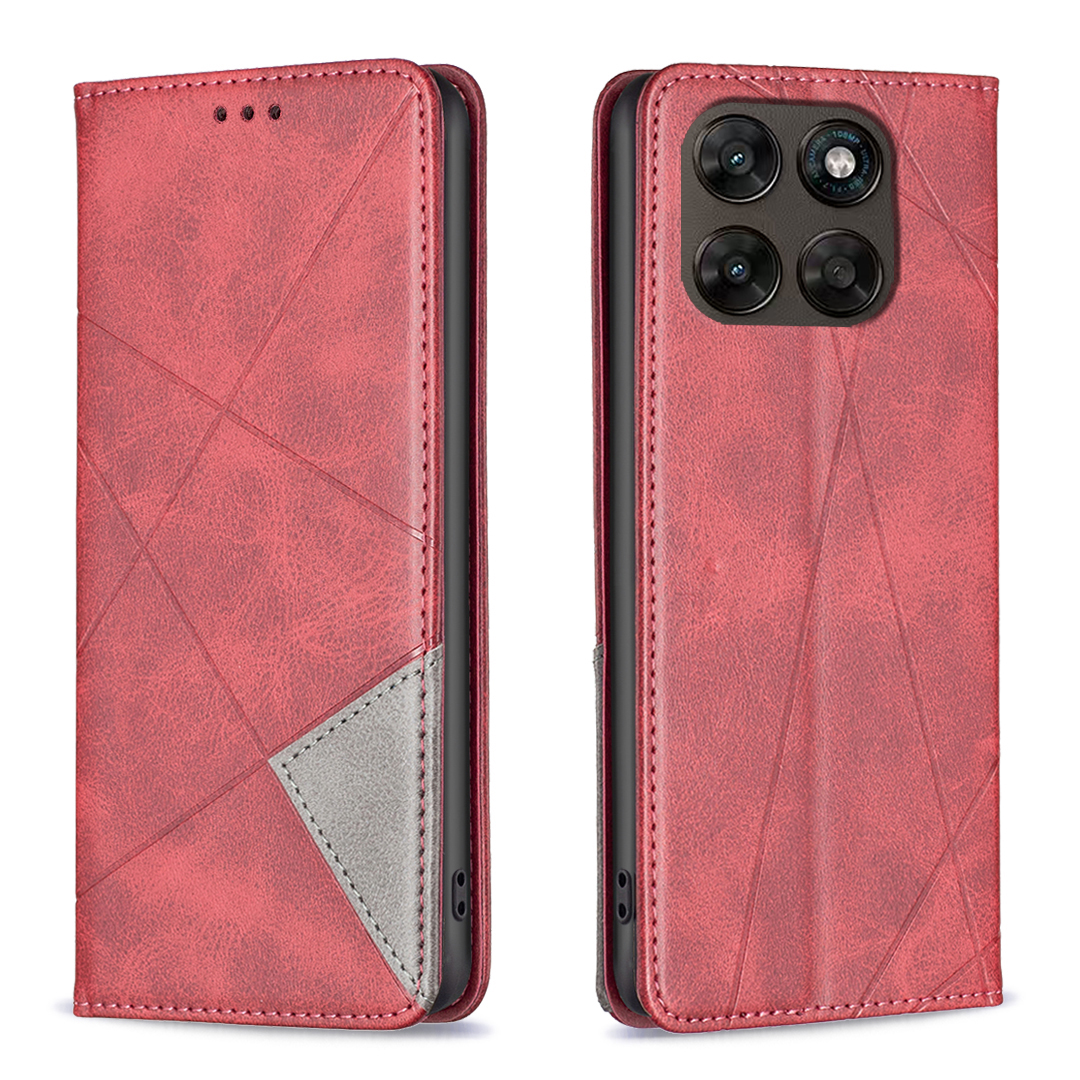 For Motorola Moto G77 5G / Motorola Moto G67 5G Case Card Slots Geometry Imprint Leather Phone Cover - Red