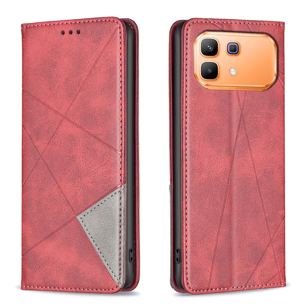 For Infinix Note 60 Pro 5G / Infinix Note 60 5G Case Card Slots Geometry Imprint Leather Phone Cover - Red