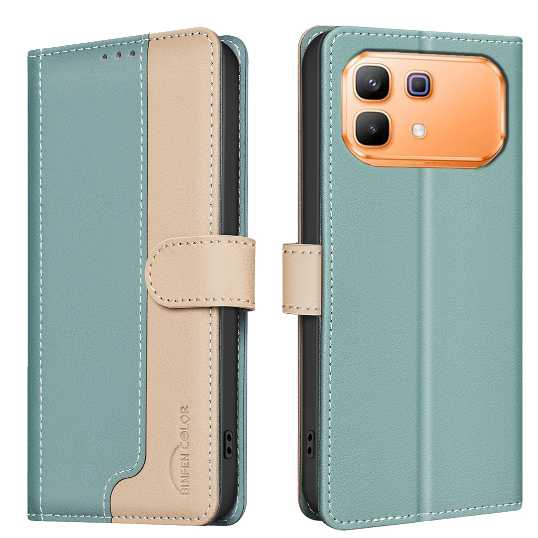 BINFEN COLOR For Infinix Note 60 Pro 5G / Infinix Note 60 5G  Leather Case Splicing Color RFID Blocking Wallet Stand Phone Cover - Green