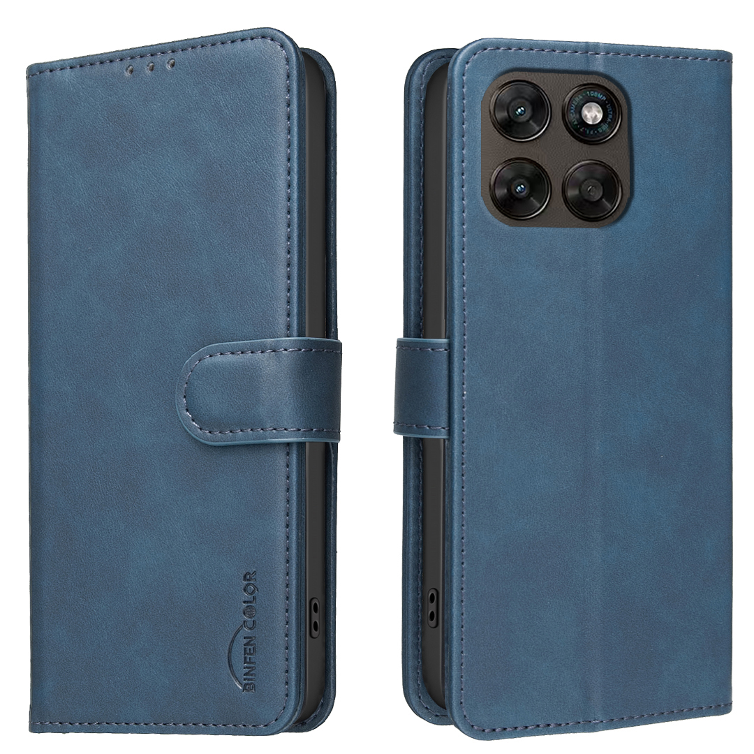 BINFEN COLOR For Motorola Moto G77 5G / Motorola Moto G67 5G  BF37 Case RFID Blocking Wallet Stand Leather Phone Cover - Blue