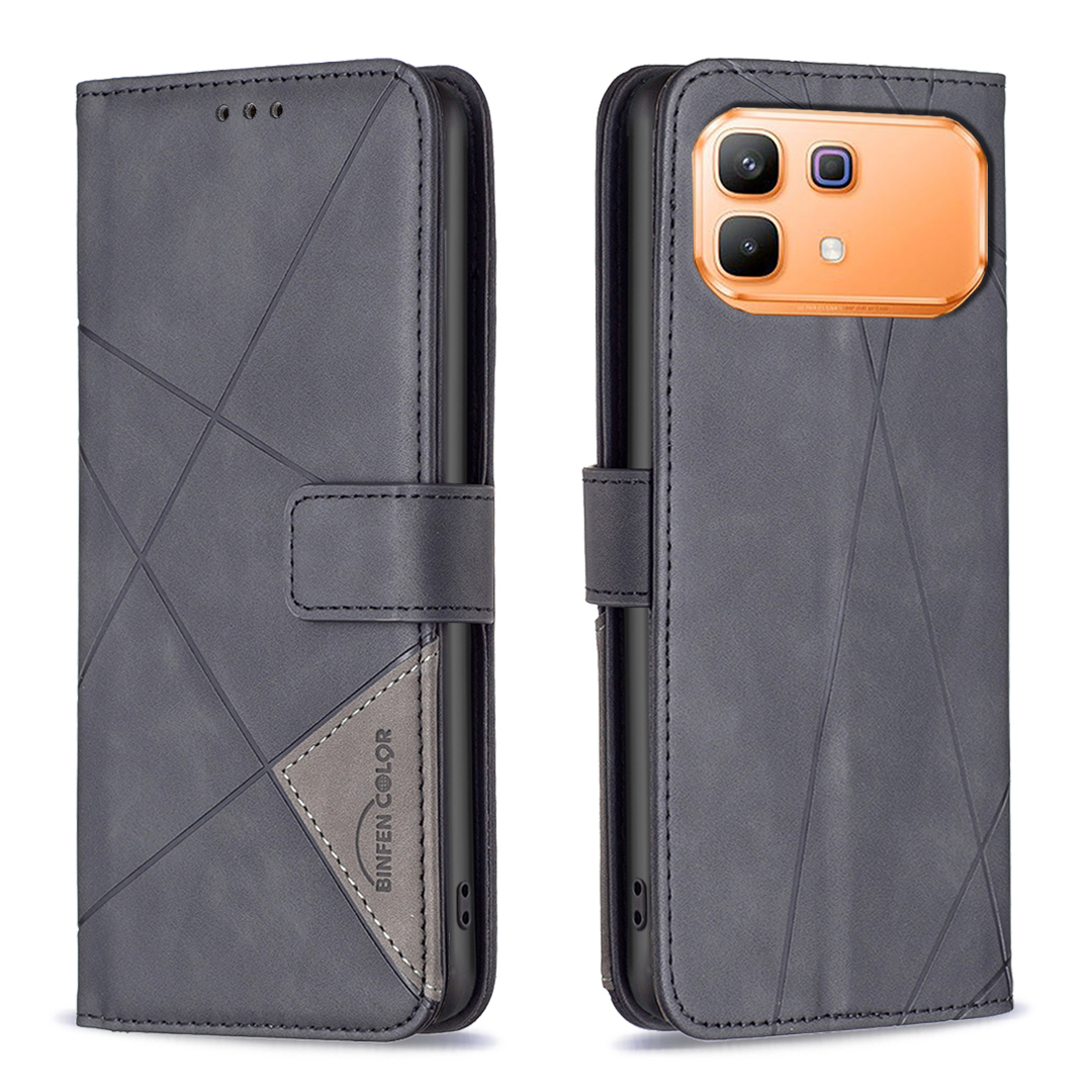 BINFEN COLOR For Infinix Note 60 Pro 5G / Infinix Note 60 5G  Phone Case Wallet Stand Geometry Imprinted Leather Cover - Black