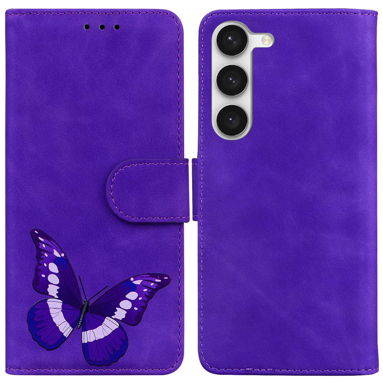 

Для Samsung Galaxy S23 Plus Кошелек Для Мобильного Телефона Корпус Бабочки - Пурпурный, Galaxy S23+