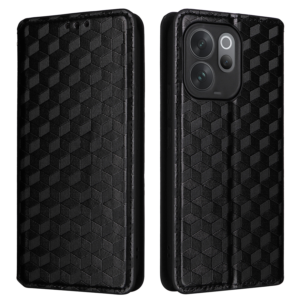 For vivo V70 5G  /  V70 Elite 5G Case Wallet Rhombus Imprinted PU Leather Phone Cover - Black