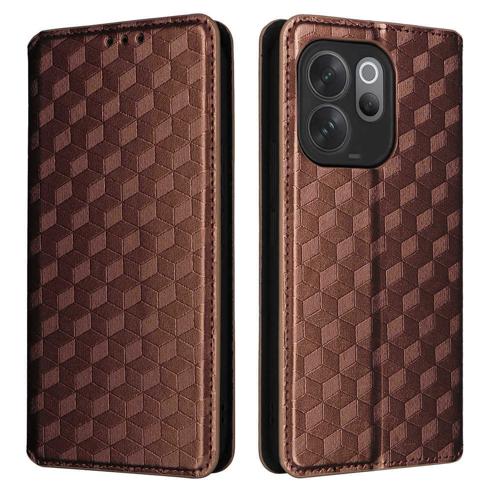 For vivo V70 5G  /  V70 Elite 5G Case Wallet Rhombus Imprinted PU Leather Phone Cover - Brown