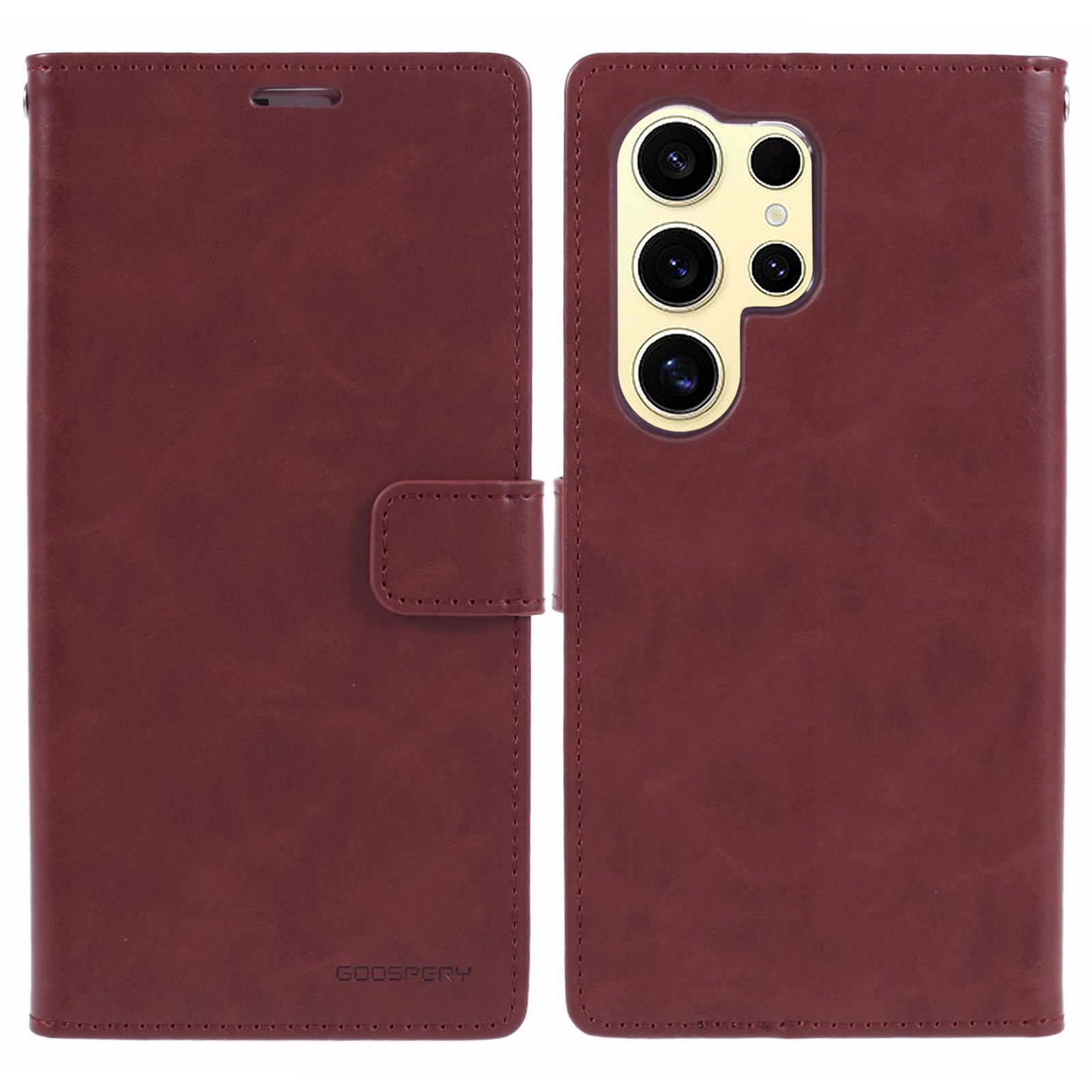 MERCURY GOOSPERY Blue Moon For Samsung Galaxy S26 Ultra Case Stand Full Protection Leather Phone Cover - Wine Red