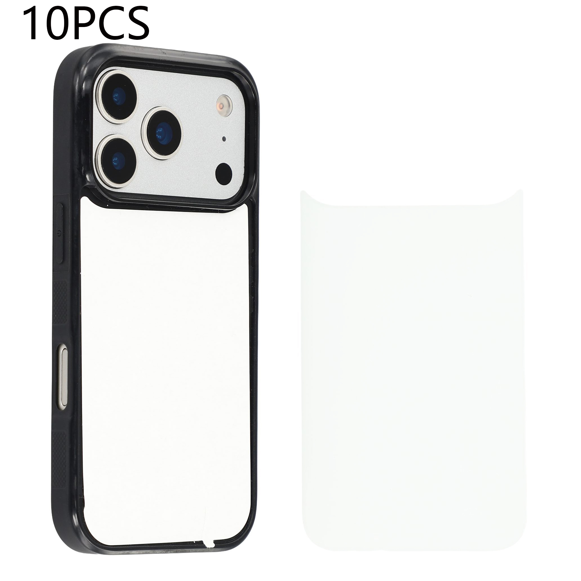 10Pcs for iPhone 17 Pro Case TPU + PC Heat Transfer Printing DIY Phone Cover with Glossy PET Film - White