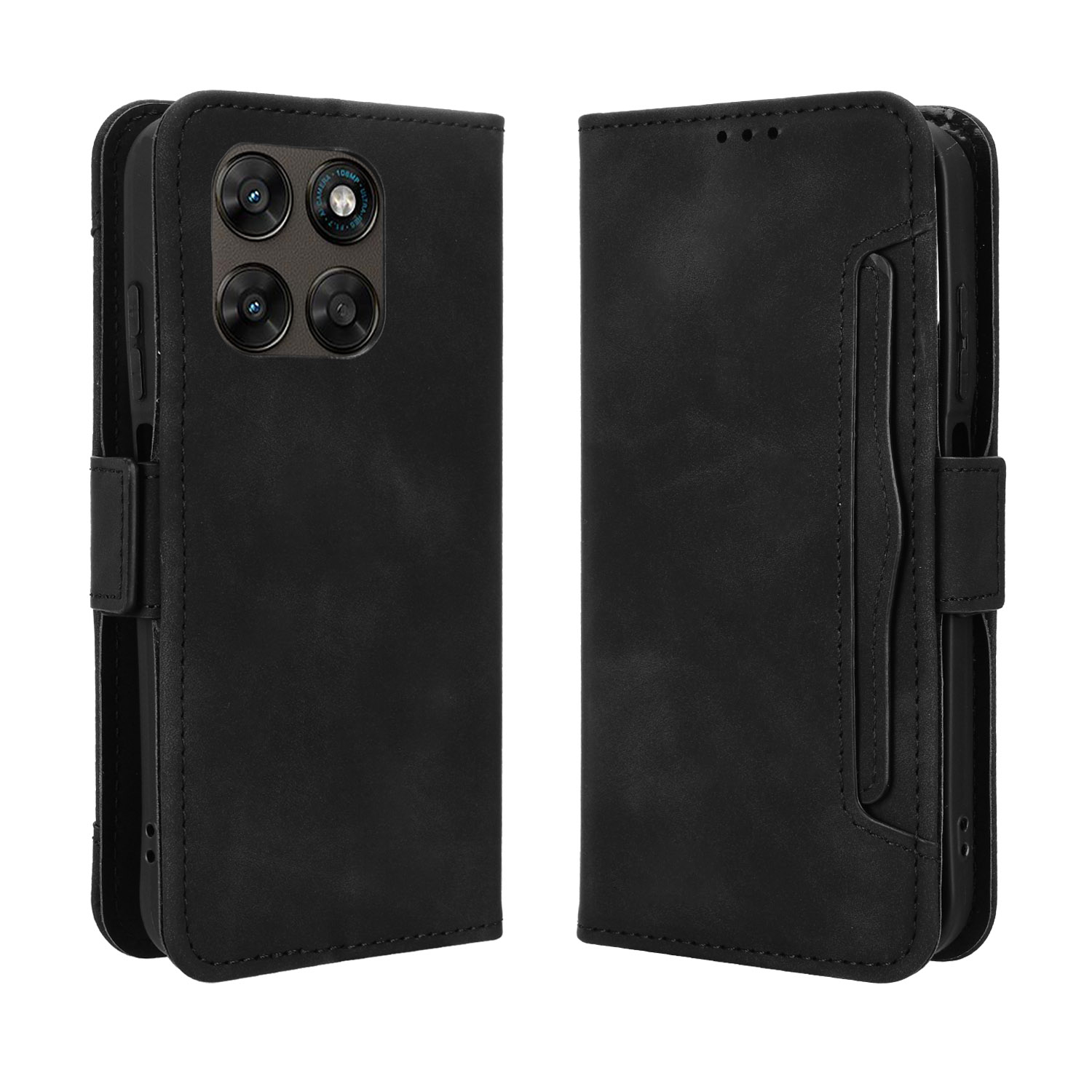 For Motorola Moto G77 5G / Motorola Moto G67 5G Leather Case Phone Wallet Cover with Multiple Card Slots - Black