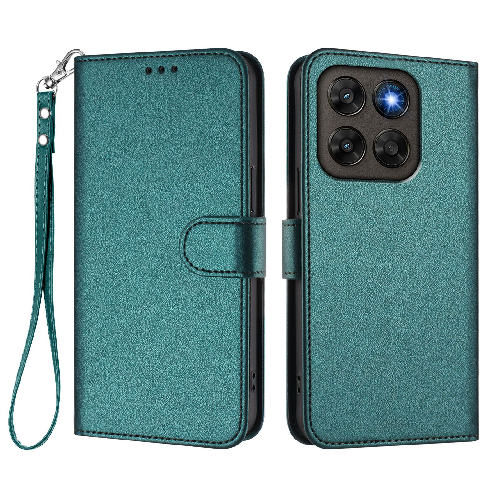 For Motorola Moto G77 5G / Motorola Moto G67 5G Leather Case Wallet Stand Phone Cover with Wrist Strap - Green