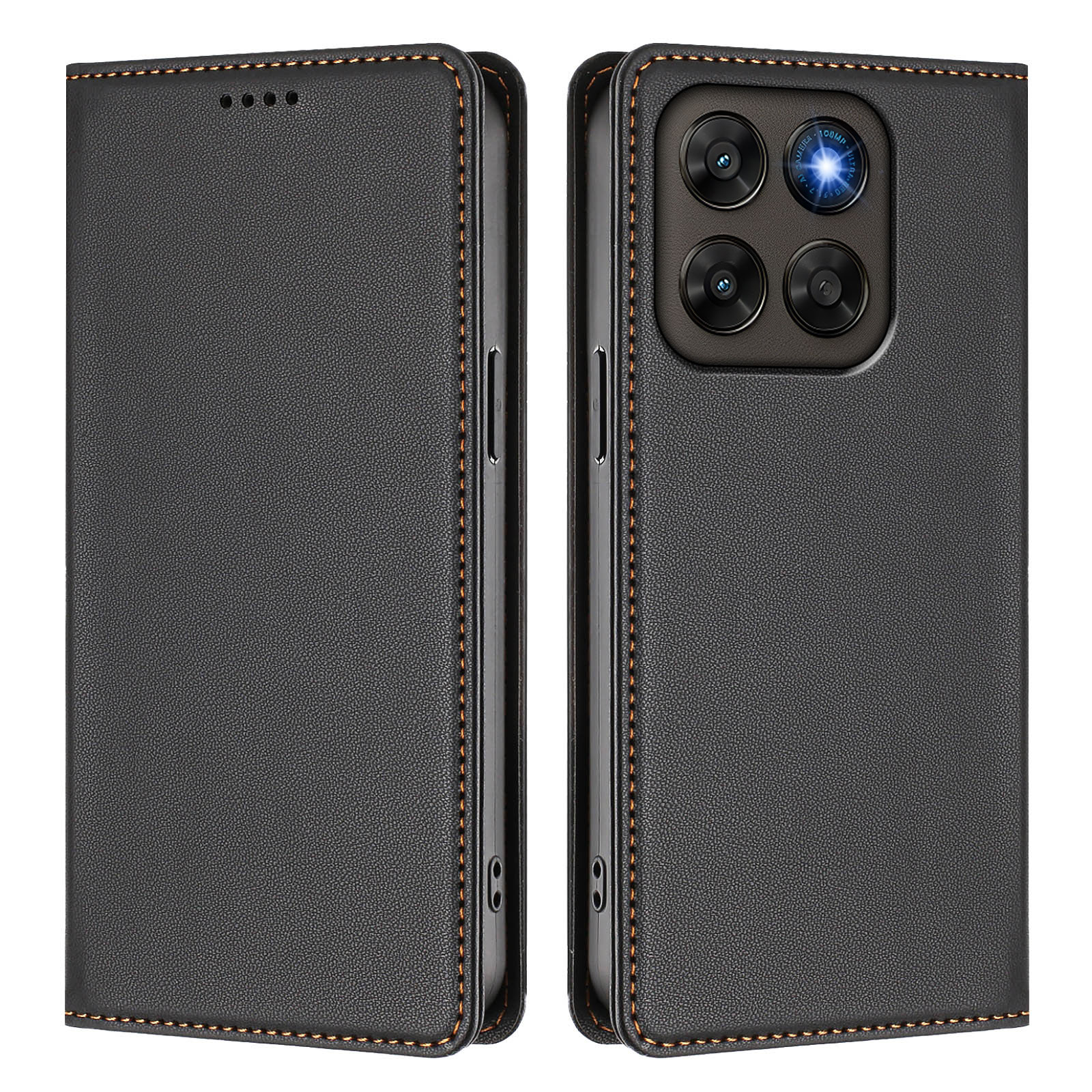 For Motorola Moto G77 5G / Motorola Moto G67 5G Leather Wallet Case Magnetic Closure RFID Blocking Phone Cover - Black