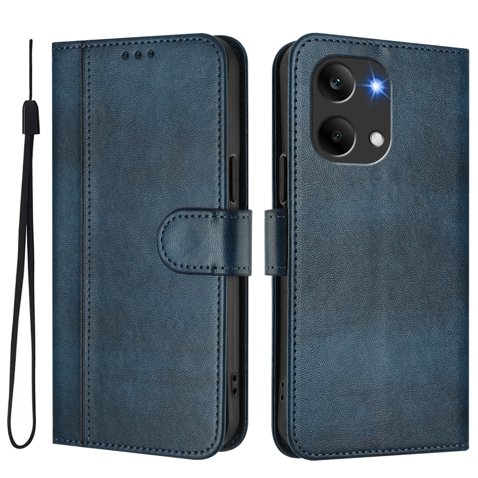 For Xiaomi Poco X8 Pro Max 5G / Xiaomi Redmi Turbo 5 Max 5G Cases Wallet Stand Retro Texture Leather Phone Cover with Lanyard - Blue