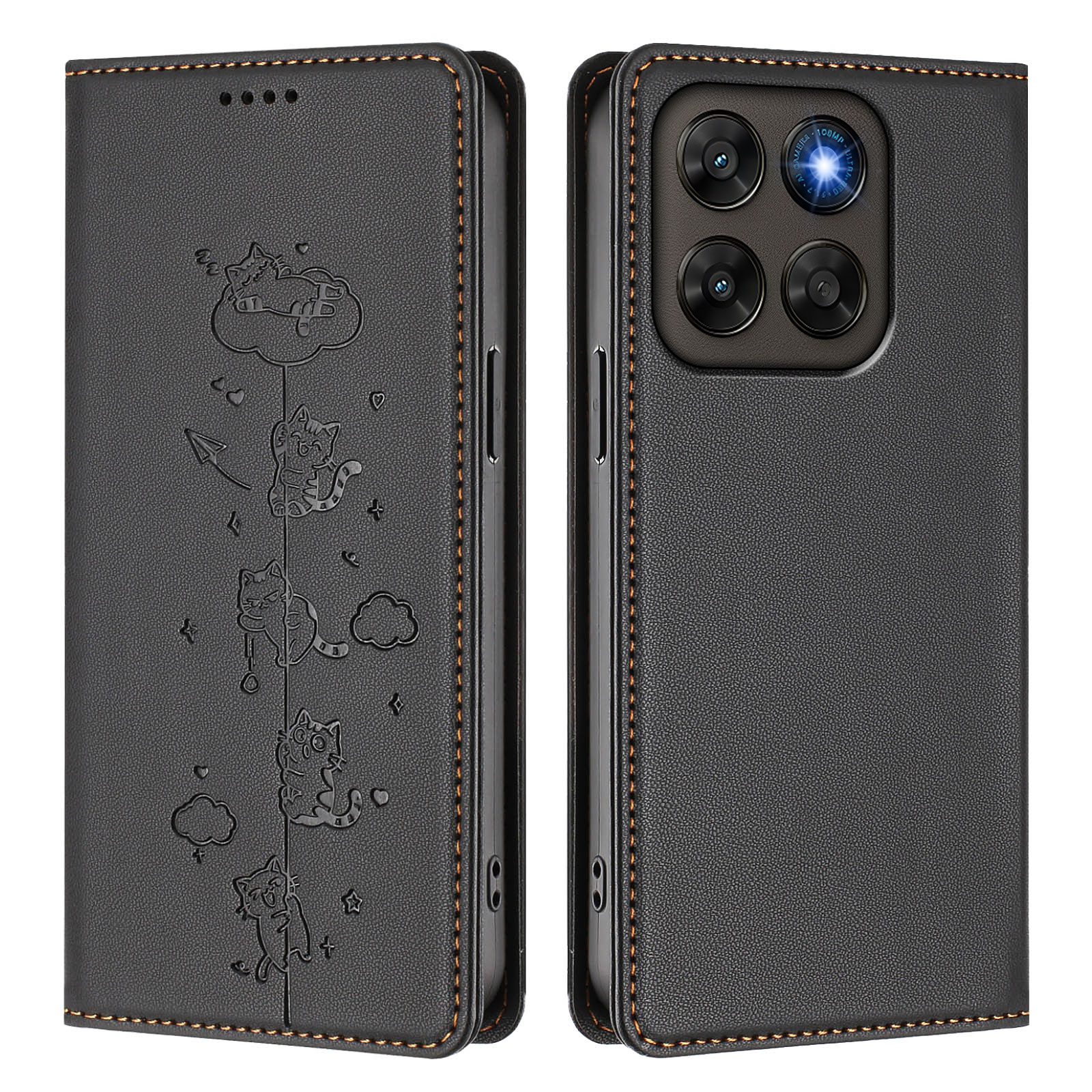For Motorola Moto G77 5G / Motorola Moto G67 5G Case RFID Blocking Wallet Stand Imprinted Cat Pattern Leather Phone Cover - Black