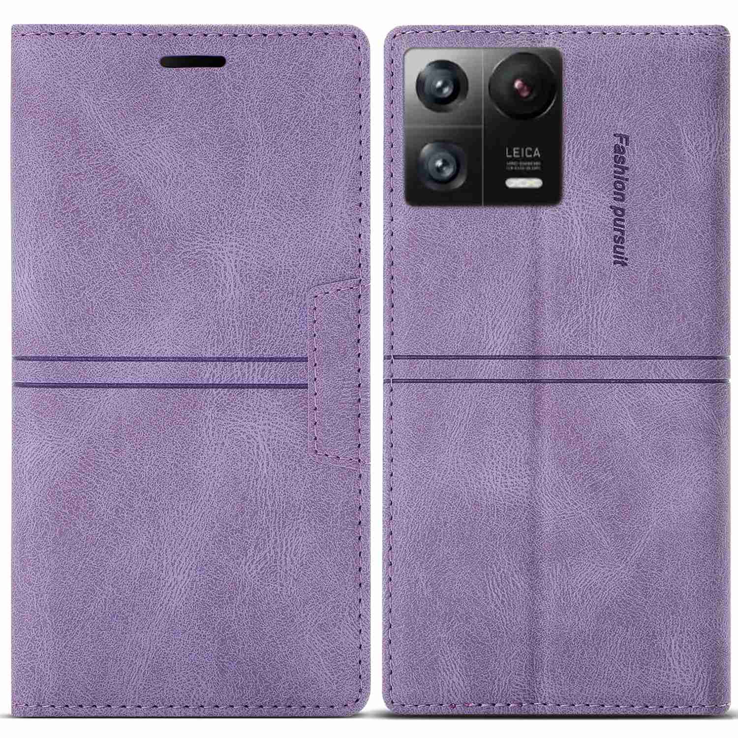 

Für Xiaomi 13 Schockdes PU Lederständer Telefon Hülle Magnetverschluss Brieftasche Folio Flip Deckung - Violett, Xiaomi 13