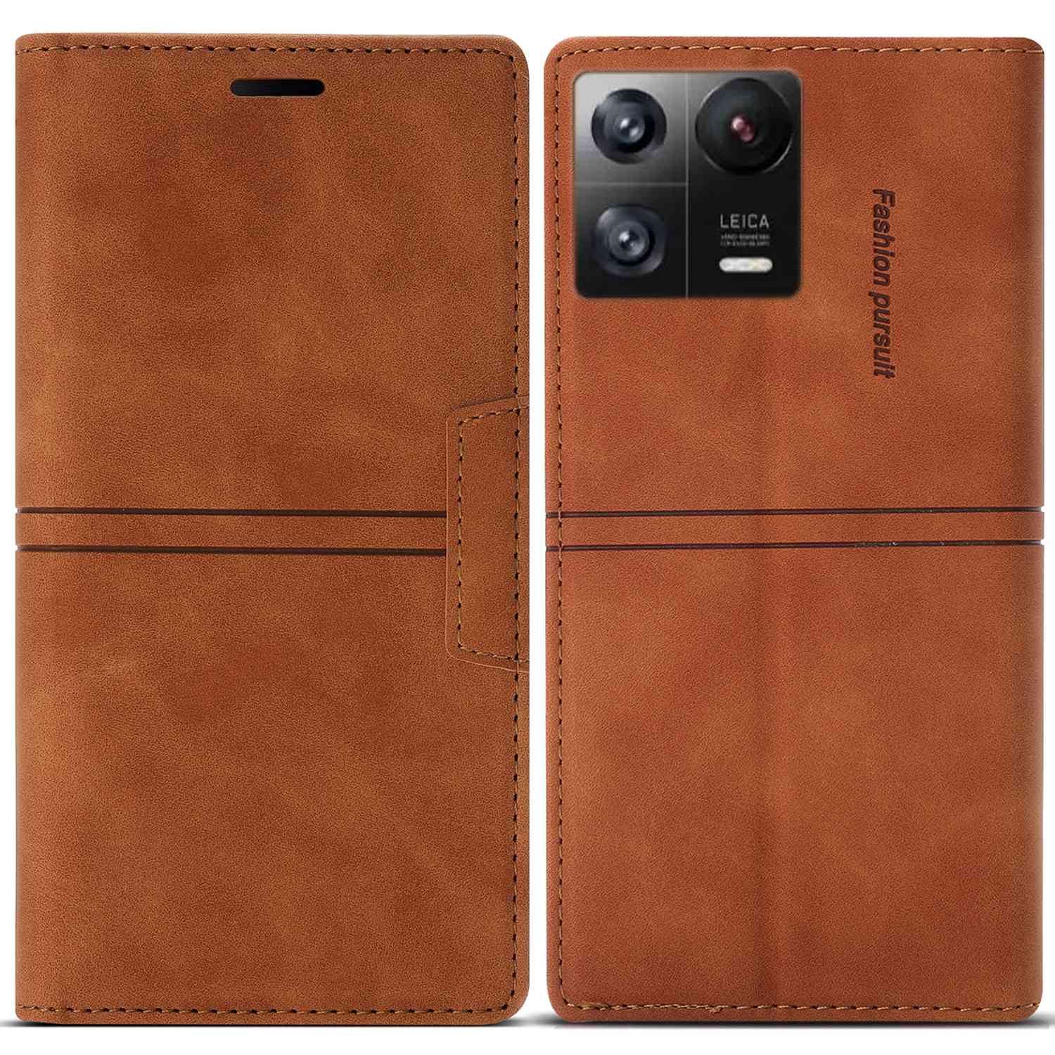

Für Xiaomi 13 Schockdes PU Lederständer Telefon Hülle Magnetverschluss Brieftasche Folio Flip Deckung - Braun, Xiaomi 13