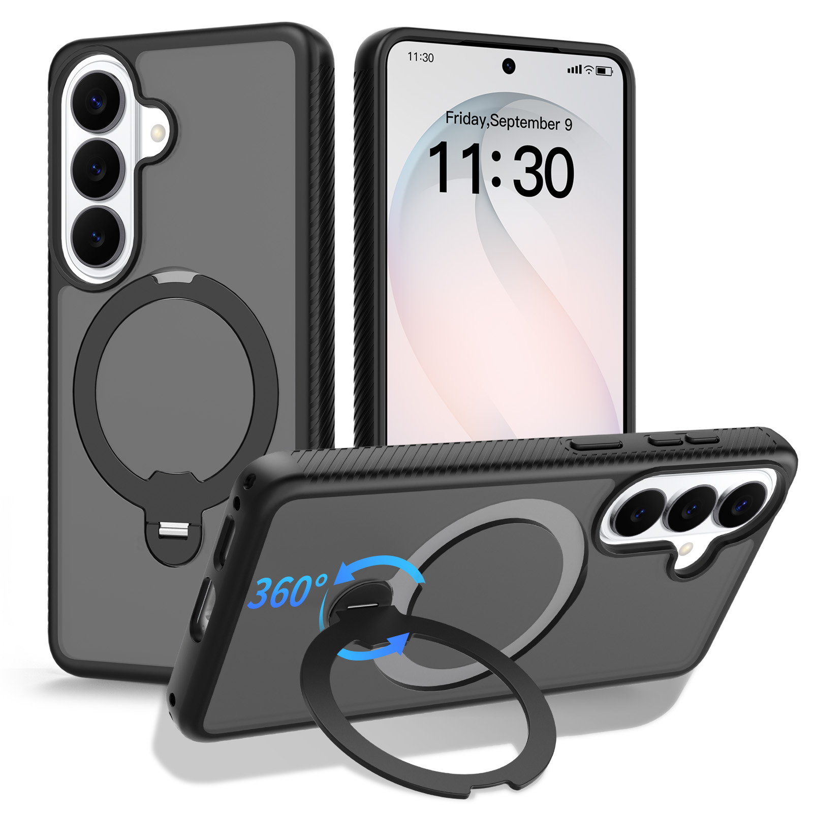 For Samsung Galaxy S26 Magnetic Case Rotary Kickstand PC + TPU Shockproof Phone Cover - Black