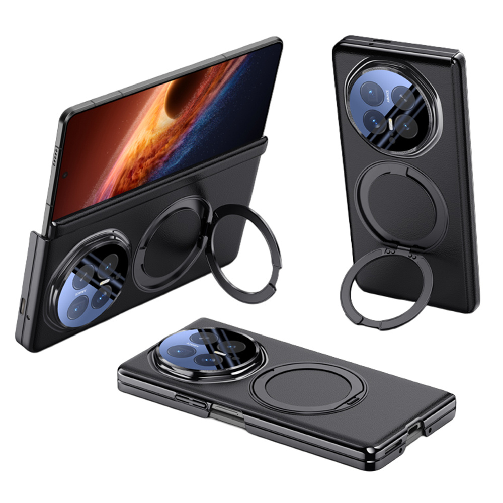 For Honor Magic V6 5G Magnetic Case with Tempered Glass Lens Protector 360° Rotating Ring Kickstand Protective Cover - Black