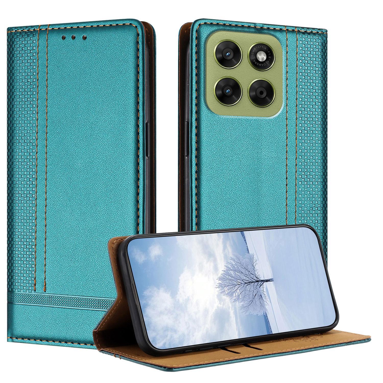 For Motorola Moto G67 5G / Motorola Moto G77 5G Case L-Shaped Grid Pattern Leather Stand Phone Cover with Card Slots - Green
