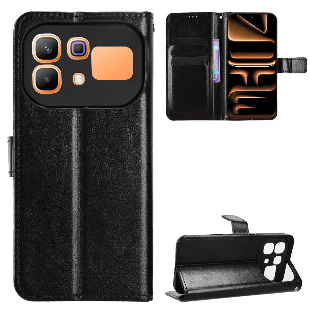 For Infinix Note 60 5G / Infinix Note 60 Pro 5G PU Leather Case with Strap Crazy Horse Texture Phone Wallet Cover - Black