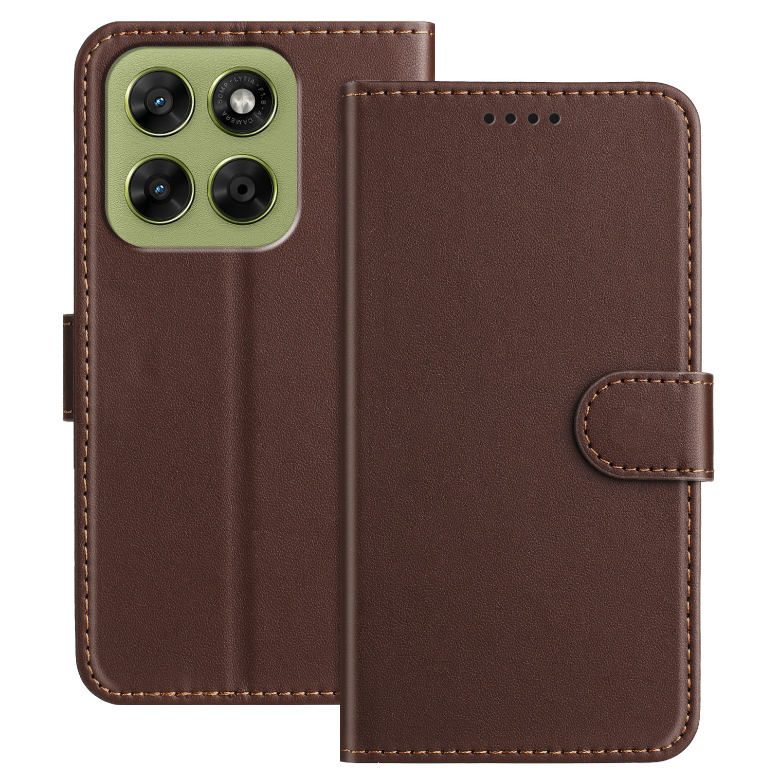 For Motorola Moto G67 5G / Motorola Moto G77 5G Leather Case Wallet Stand Solid Color Anti Drop Phone Cover - Brown
