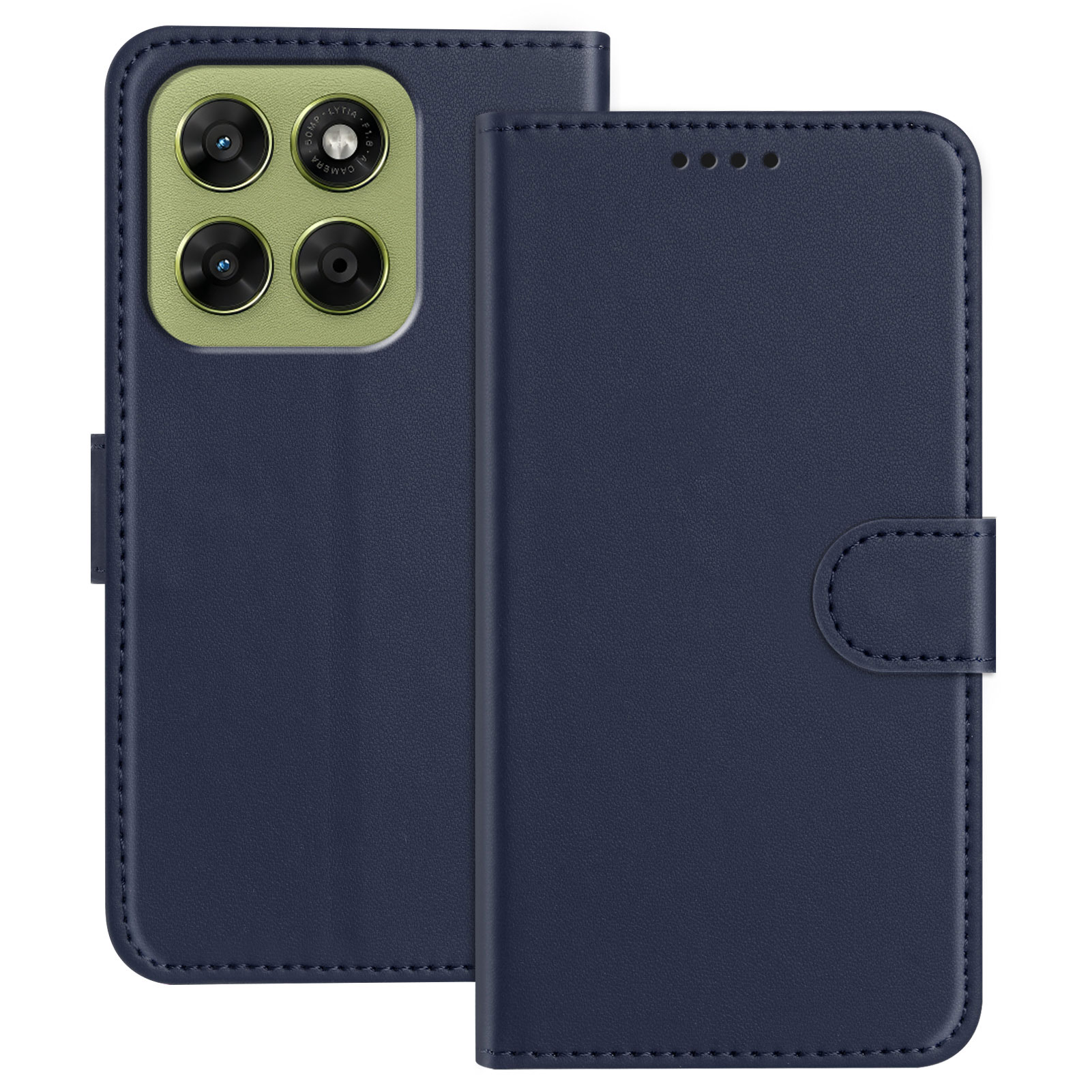 For Motorola Moto G67 5G / Motorola Moto G77 5G Leather Case Wallet Stand Solid Color Anti Drop Phone Cover - Blue